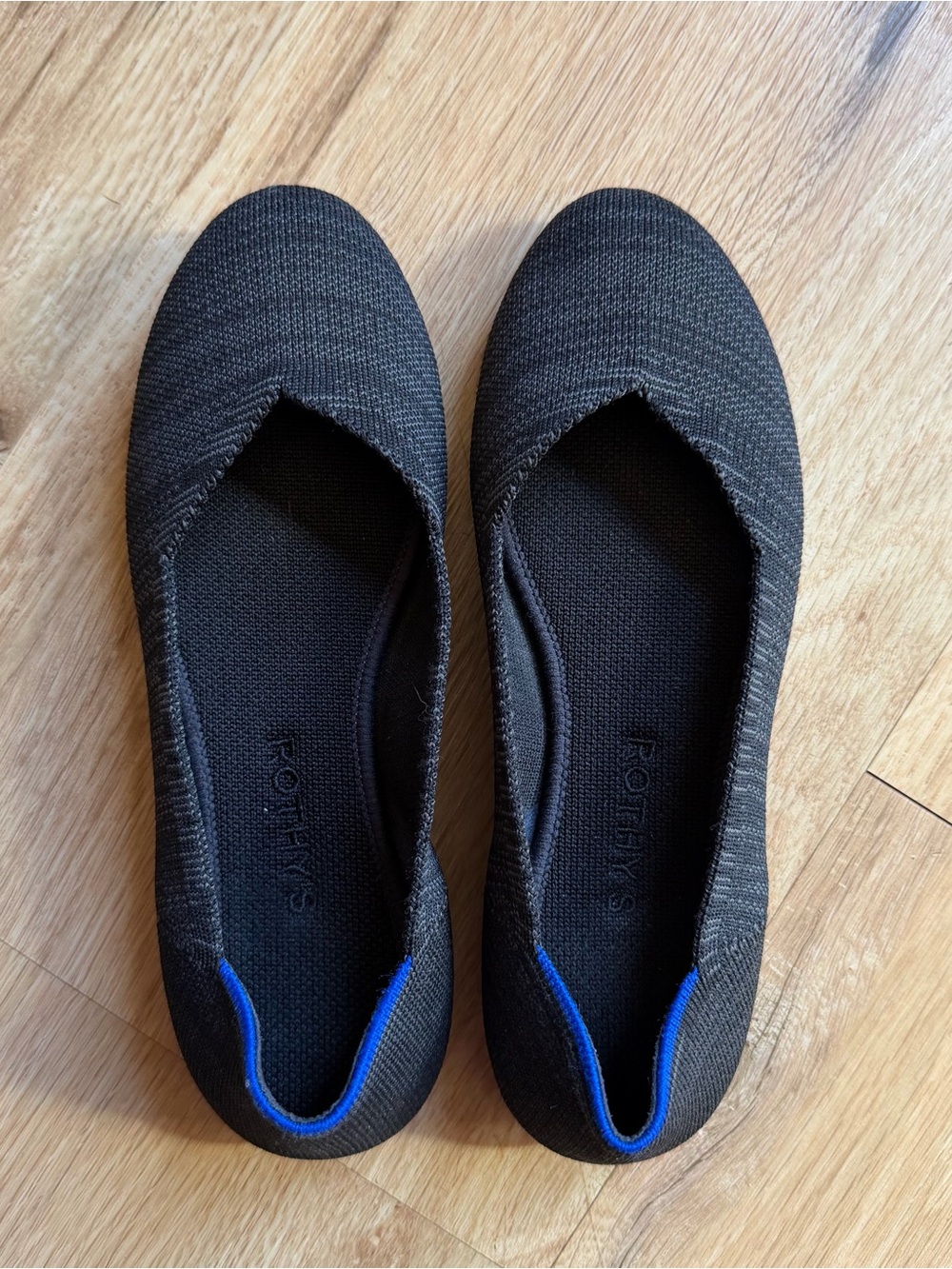 Rothy’s The Flat Women’s 7.5 Black Gray Trim Knit Ballet Flats Washable 001-301